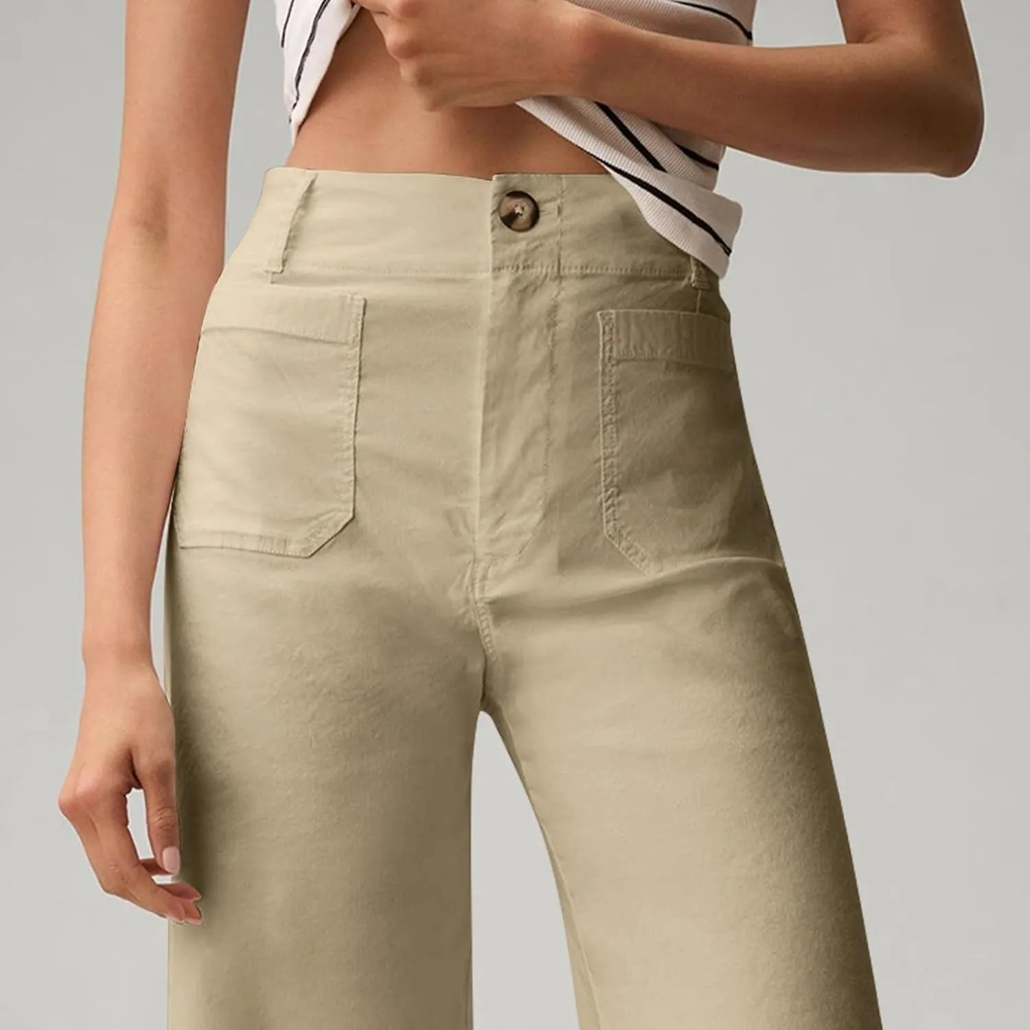 Dress Pants Women Tummy Control High Waist Chino Work Pants Business Casual Wide Leg Trousers Slacks Ankle Jeans