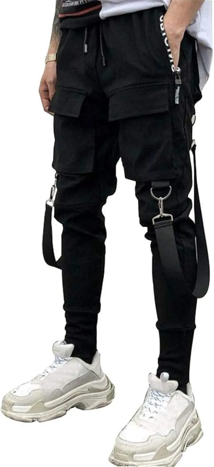 DuDubaby High Waisted Yoga Pants Men's Pockets Pencil Pants Hip Hop Patchwork Sweatpants Mens Pants Slim Fit