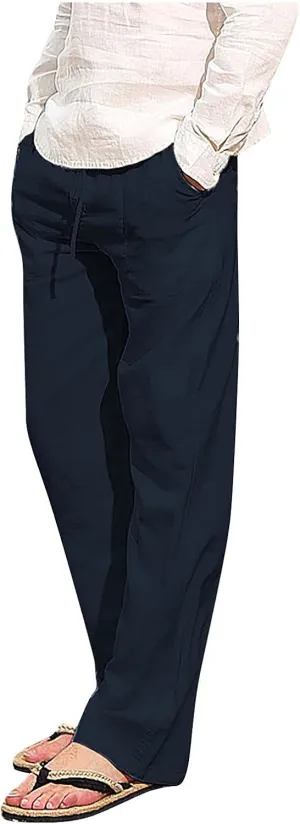 DuDubaby Ski Pants Men Men Fashion Cotton Linen Plus Size Casual Elastic Waist Pockets Long Pants Running Pants