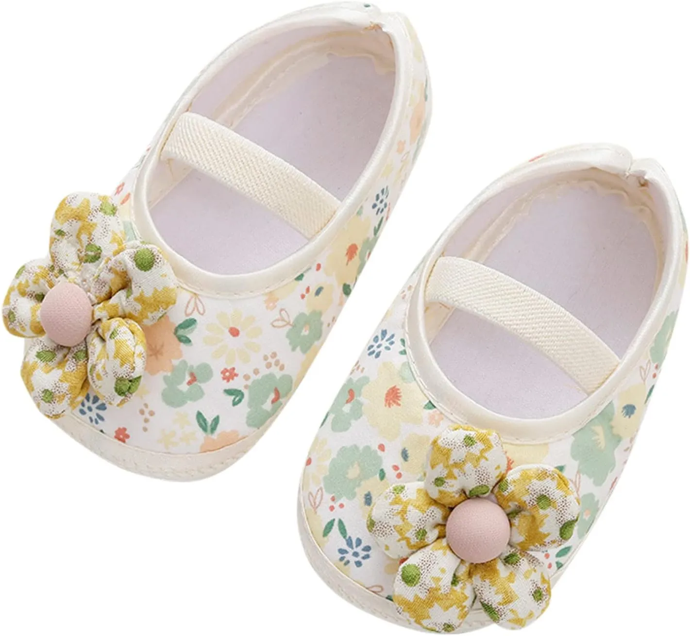 EnJoCho Children Running Shoes Baby Girls Soft Toddler Shoes Infant Toddler Walkers Shoes Colorful Flowers Princess Shoes (Yellow, 3 Months)