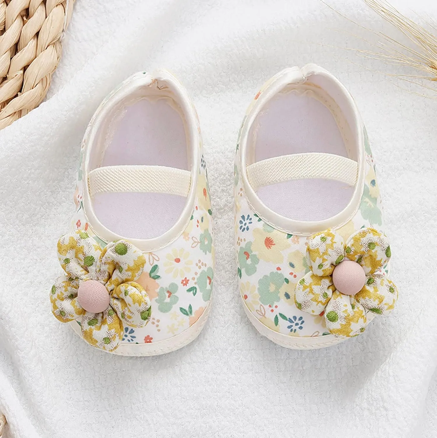 EnJoCho Children Running Shoes Baby Girls Soft Toddler Shoes Infant Toddler Walkers Shoes Colorful Flowers Princess Shoes (Yellow, 3 Months)