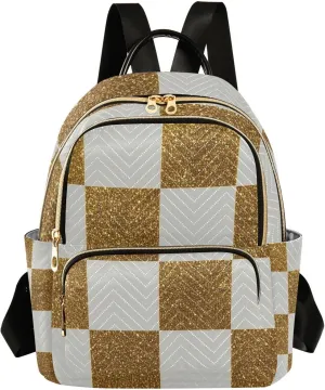 Fake Glitter Checkerboard Squares White Gold 14 Inch convertible, fashion diaper bag backpack women's fashion backpack for business