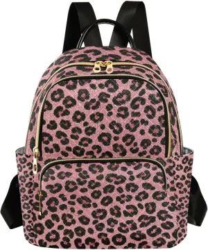 Fake Glitter Leopard Print Pink 14 Inch convertible, fashion backpack for girls women's fashion backpack for travel&work