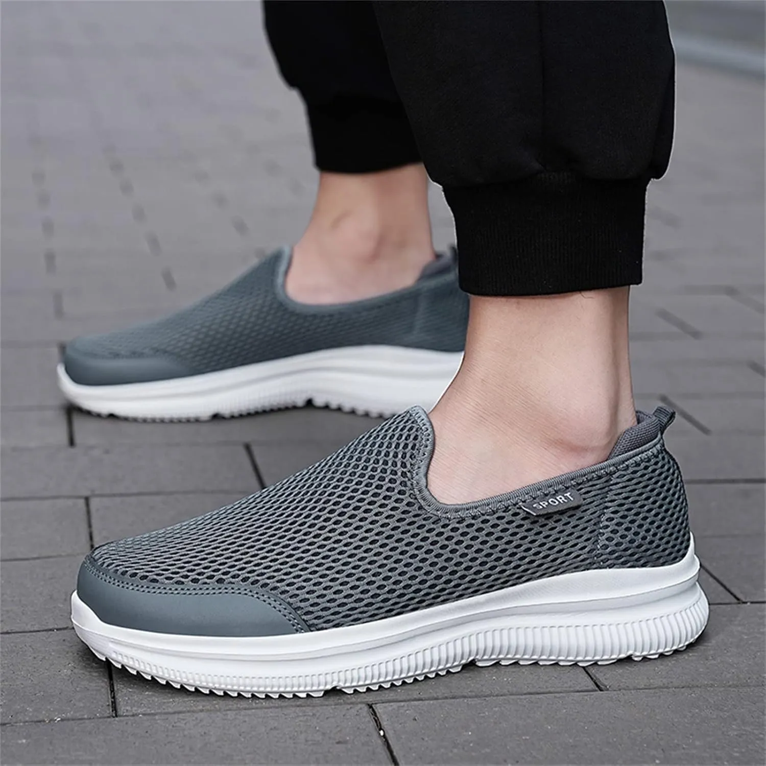 Fashion Summer Men Breathable Mesh Shallow Mouth Slip On Lightweight Casual Shoes Sneaker Insoles Men