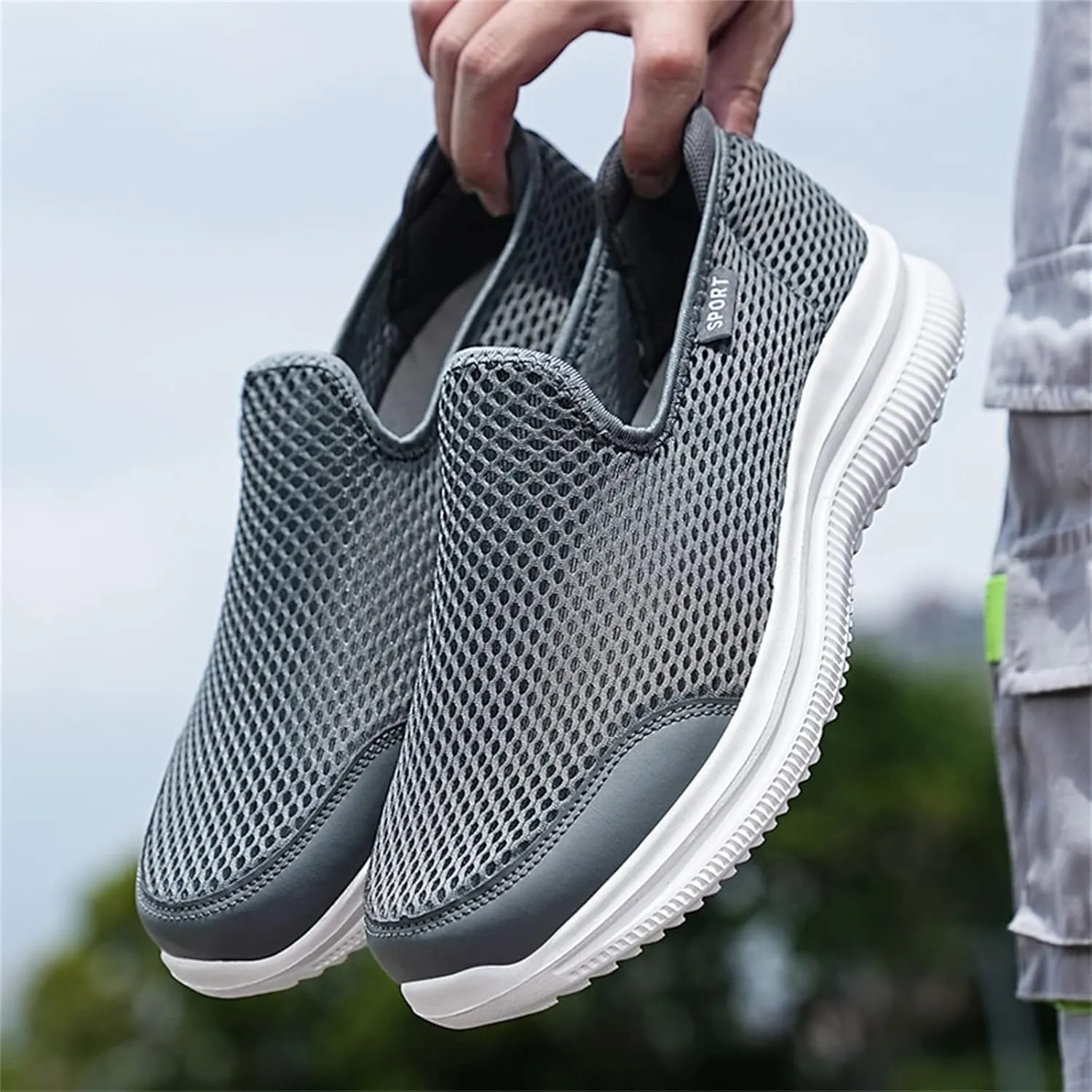 Fashion Summer Men Breathable Mesh Shallow Mouth Slip On Lightweight Casual Shoes Sneaker Insoles Men