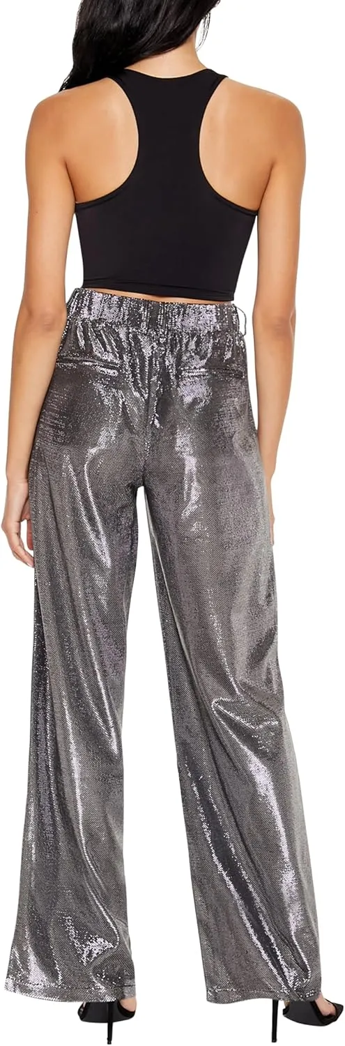 Forever 21 Women's Metallic High-Rise Wide-Leg Pants