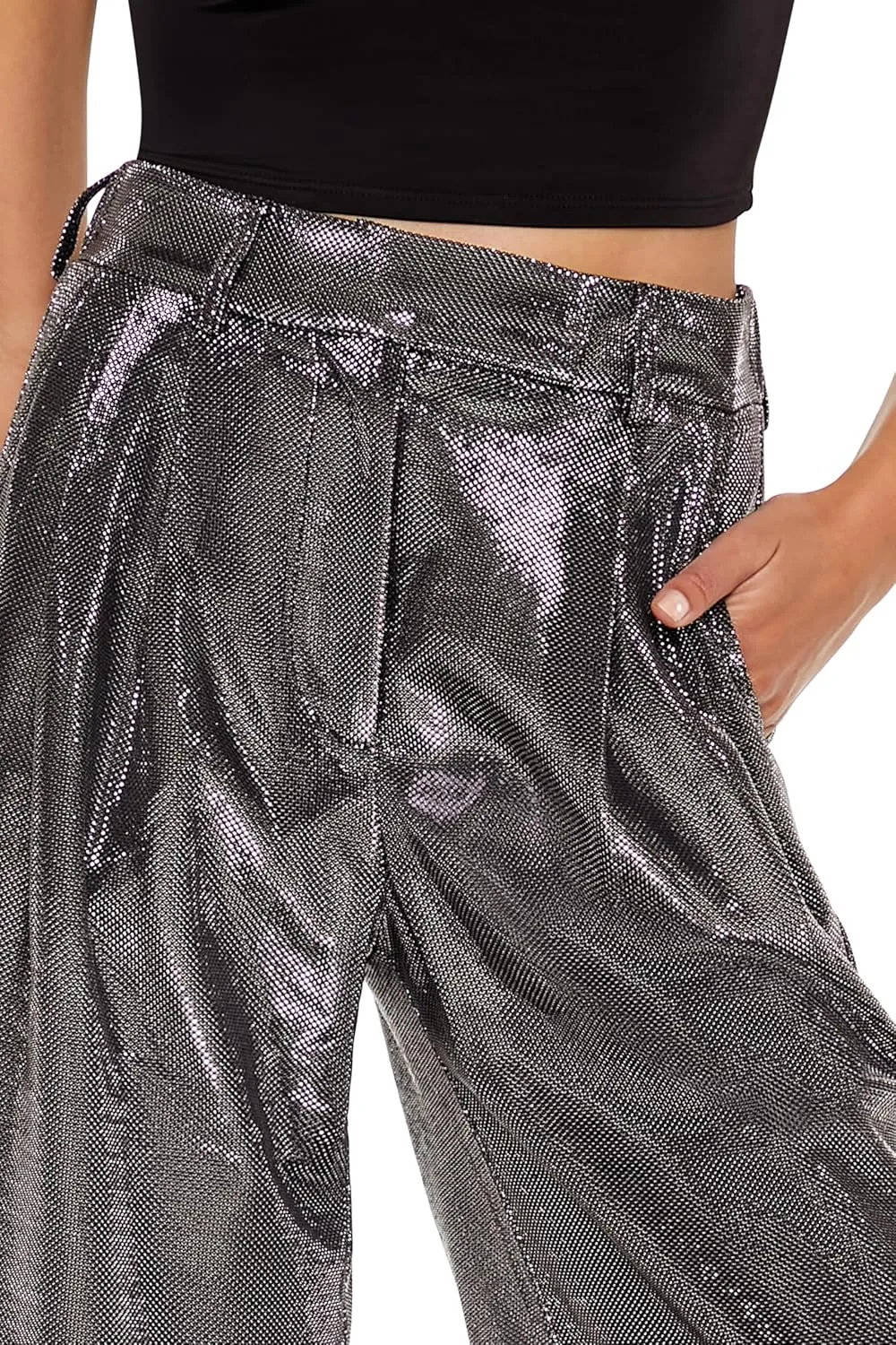 Forever 21 Women's Metallic High-Rise Wide-Leg Pants