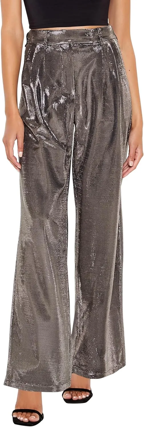 Forever 21 Women's Metallic High-Rise Wide-Leg Pants
