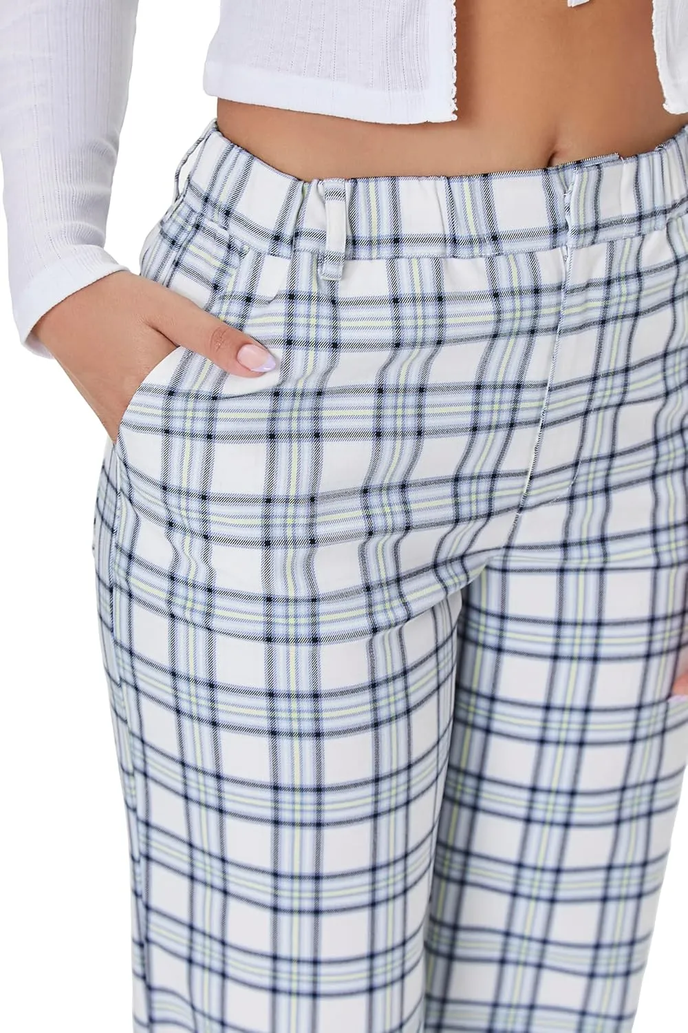 Forever 21 Women's Plaid Wide-Leg Pants