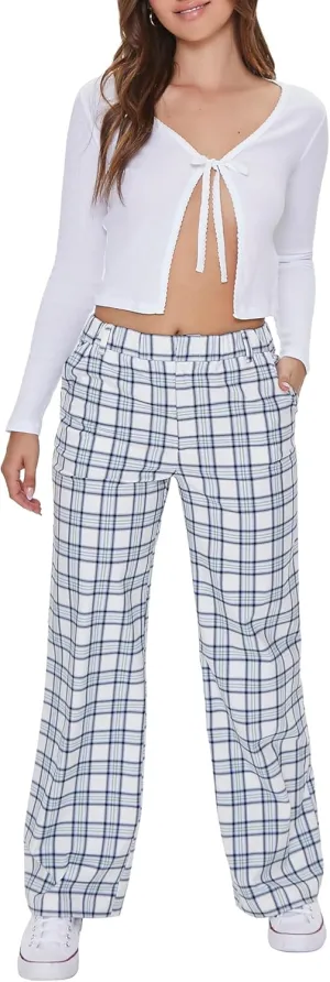 Forever 21 Women's Plaid Wide-Leg Pants