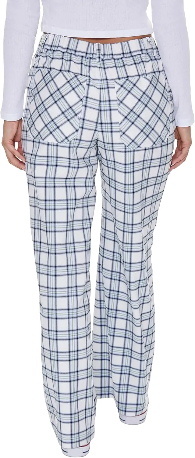 Forever 21 Women's Plaid Wide-Leg Pants