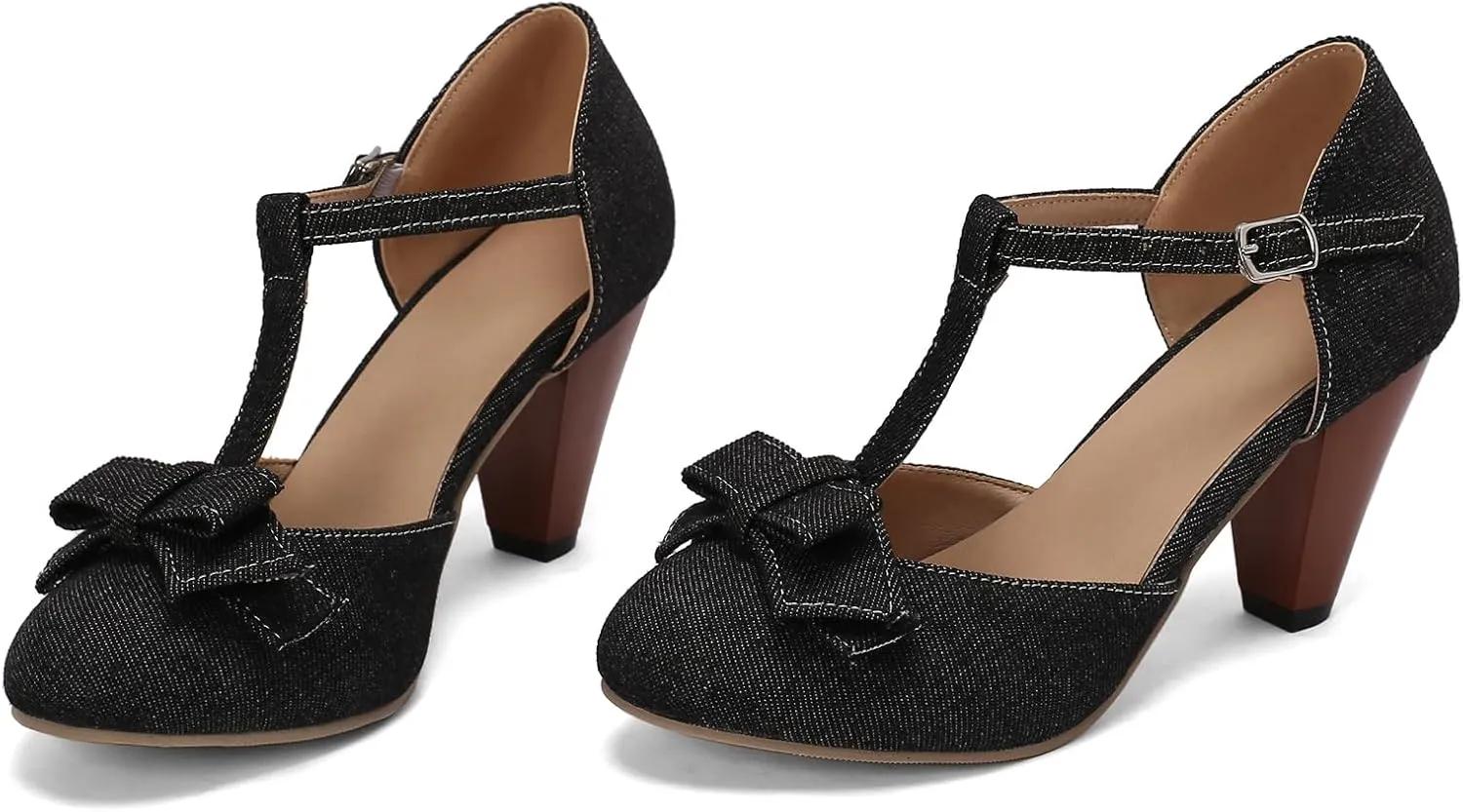 Gicoiz Women Closed Toe T Strap Mary Jane Sandals Bowtie