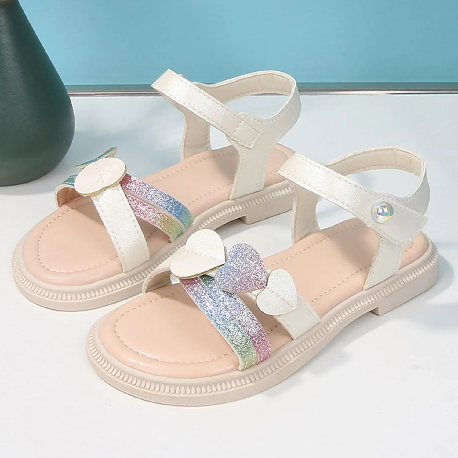 Girls Cute Heart Sandals Open Toe Summer Dress Sandals Shoes Girls Size 2 for Size 1