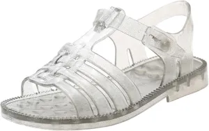 Girls Sandals Jelly Shoes Flats Beige T-Strap Crystal Jellies Slides Clear Rain Slippers Glitter Summer Beach Retro Footwear