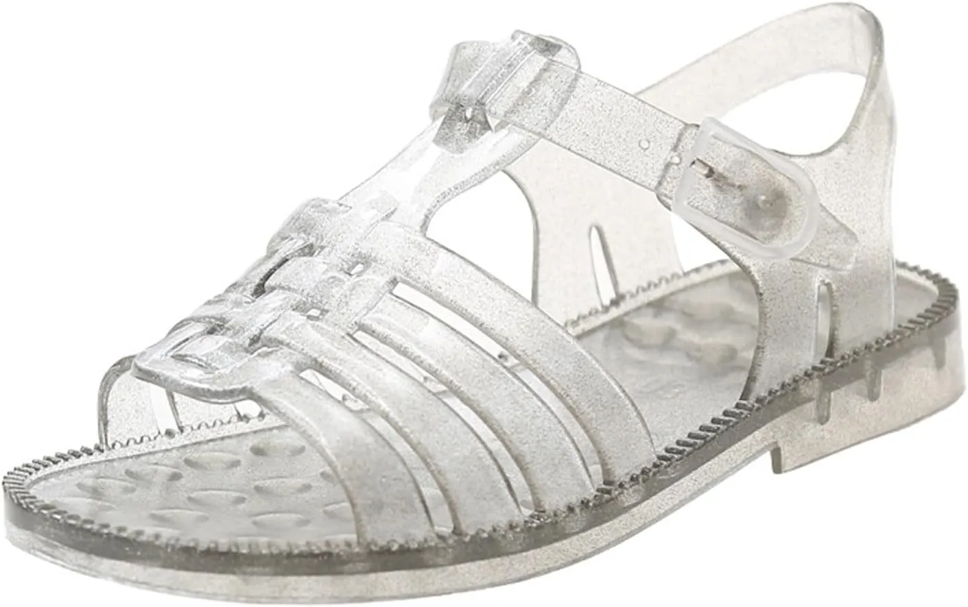 Girls Sandals Jelly Shoes Flats Beige T-Strap Crystal Jellies Slides Clear Rain Slippers Glitter Summer Beach Retro Footwear