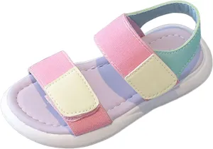 Girls Sandals,Open Toe Cute Comfy Flat Sandal with Non Slip Cushion Soft Sole,Colorful Summer Dress Shoes Sandals for Toddler/Little Kid/Big Kid with Double Hook and Loop Quick Drying Beach Shoe