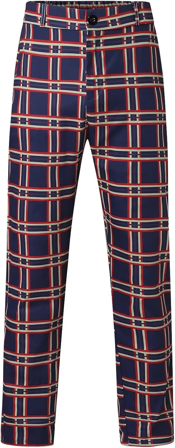 GOKKILRW Chinos for Men Casual Slim Fit Dress Pants Plaid Stretch Flat-Front Skinny Pants Business Work Pencil Lounge Pants