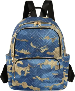 Golden Blue Pattern 14 Inch trendy, stylish womens backpack purse womens book bag for travel&work