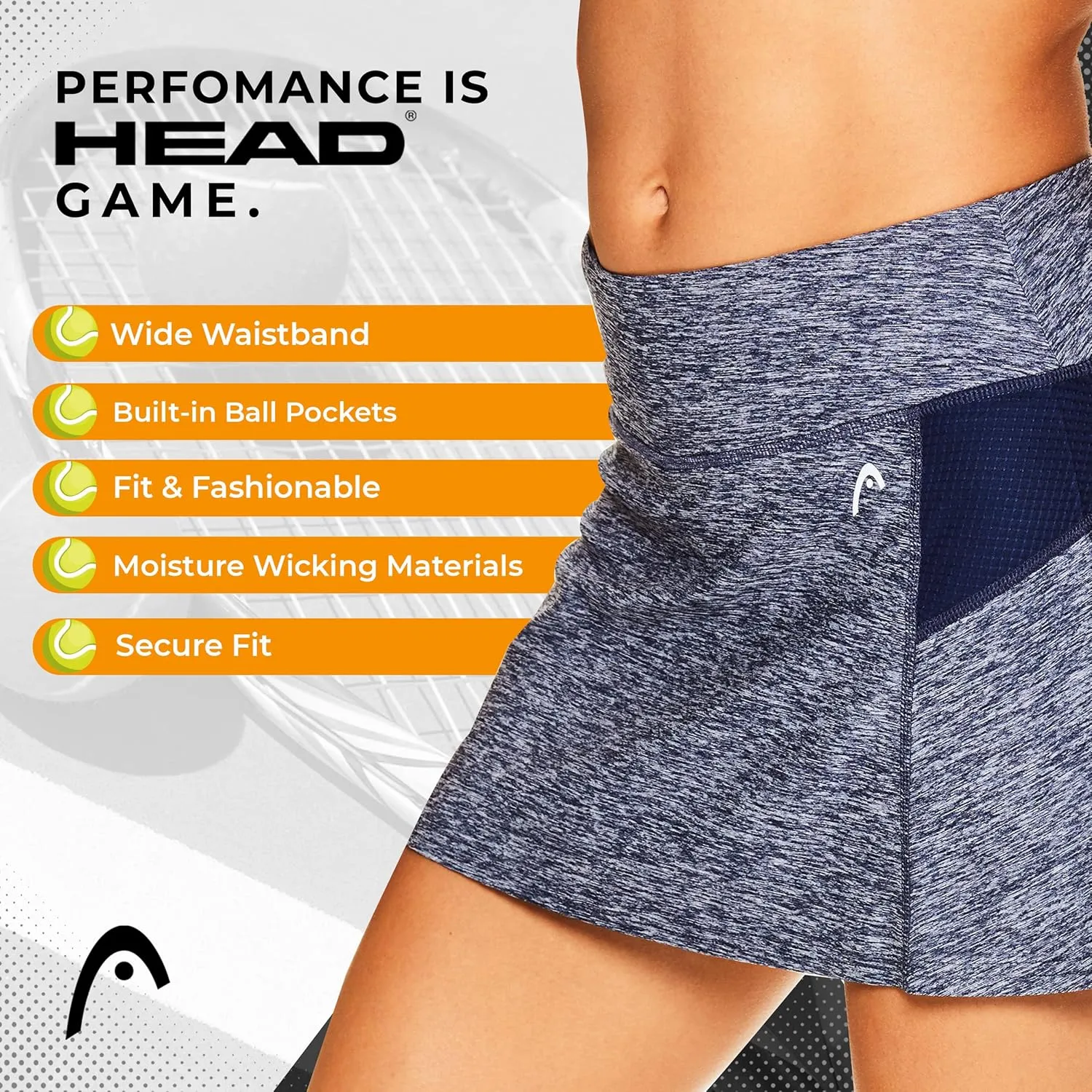 HEAD Women's Athletic Tennis Skort - Performance Training & Running Skirt