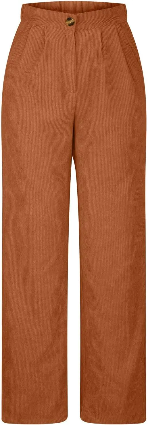 HGps8w Womens High Waist Corduroy Pants Y2K Straight Wide Leg Casual Workout Trousers with Pocket Teen Girls Baggy Streetwear
