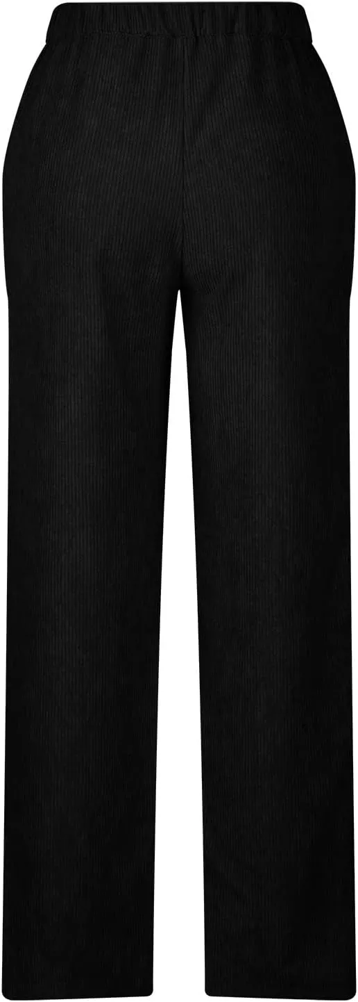 HGps8w Womens High Waist Corduroy Pants Y2K Straight Wide Leg Casual Workout Trousers with Pocket Teen Girls Baggy Streetwear