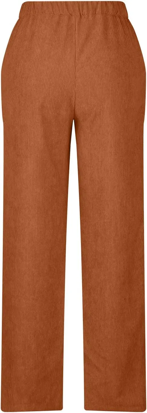 HGps8w Womens High Waist Corduroy Pants Y2K Straight Wide Leg Casual Workout Trousers with Pocket Teen Girls Baggy Streetwear
