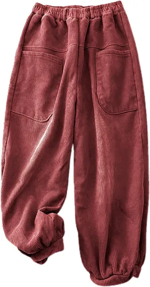 HGps8w Women's Vintage Baggy Corduroy Pants, Elastic Waist Pull On Retro Loose Harem Trousers with Pockets