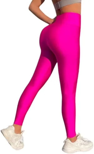 High Waist Workout Leggings, Hot Pink, Compression Fit, Athletic Yoga Pants