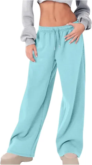 Hvyesh Sweatpants Women Baggy Wide Leg Low Rise Sweat Pants Y2k, Athletic Pants for Women Loose Fit, Comfy Fleece Lined Pants