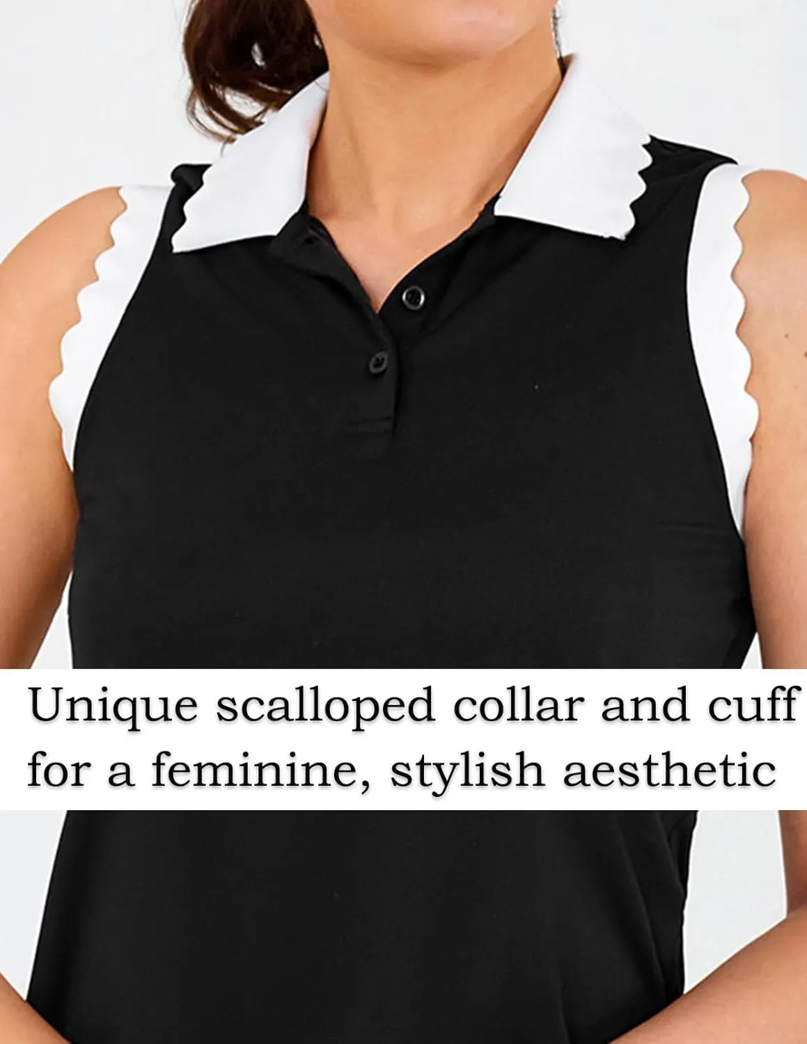 JACK SMITH Women Sleeveless Golf Polo Shirt Button Scalloped Tank Tops Moisture Wicking Tennis Shirts with Split Hem