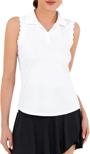 JACK SMITH Women Sleeveless Golf Polo Shirt Button Scalloped Tank Tops Moisture Wicking Tennis Shirts with Split Hem