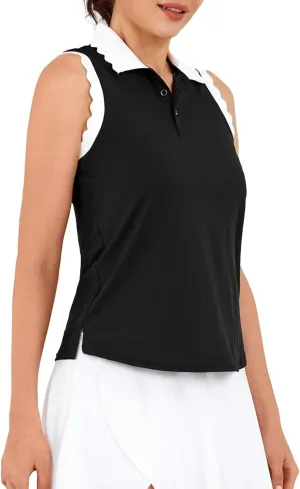 JACK SMITH Women Sleeveless Golf Polo Shirt Button Scalloped Tank Tops Moisture Wicking Tennis Shirts with Split Hem