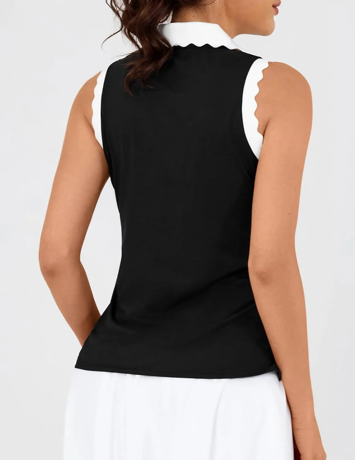 JACK SMITH Women Sleeveless Golf Polo Shirt Button Scalloped Tank Tops Moisture Wicking Tennis Shirts with Split Hem