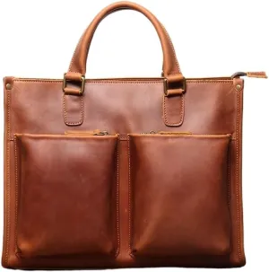 JSEIAJB Retro Fashion Men's Leather Handheld Handmade Shoulder Oblique Straddle Bag Large Capacity Briefcase