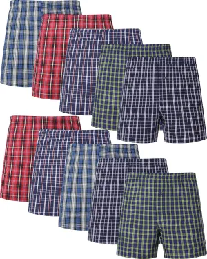 JupiterSecret Men's 100% Cotton Boxer Shorts, Men's Classic Fit Woven Underwear, 5 Pack / 10 Pack