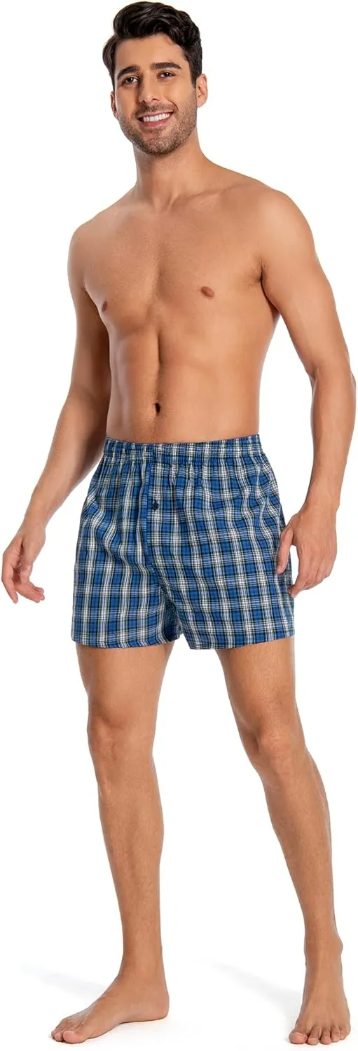 JupiterSecret Men's 100% Cotton Boxer Shorts, Men's Classic Fit Woven Underwear, 5 Pack / 10 Pack