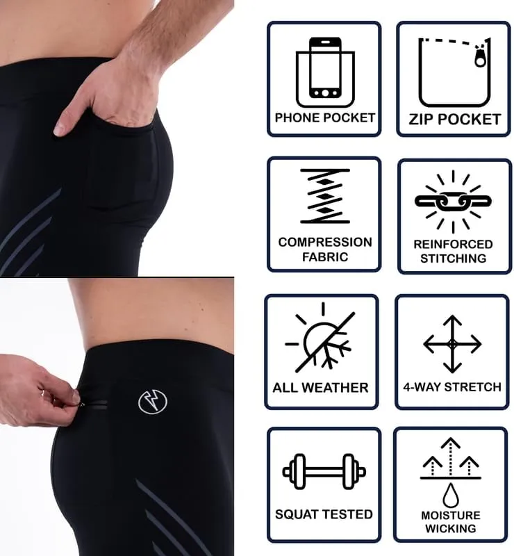 Kapow Meggings Performance Pro Range - Mens Compression Leggings with Pockets for Athletic Workout Performance