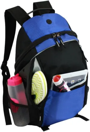 Laptop Tablet iPad College Sport Two Side Pockets Cooler Backpack, Blue