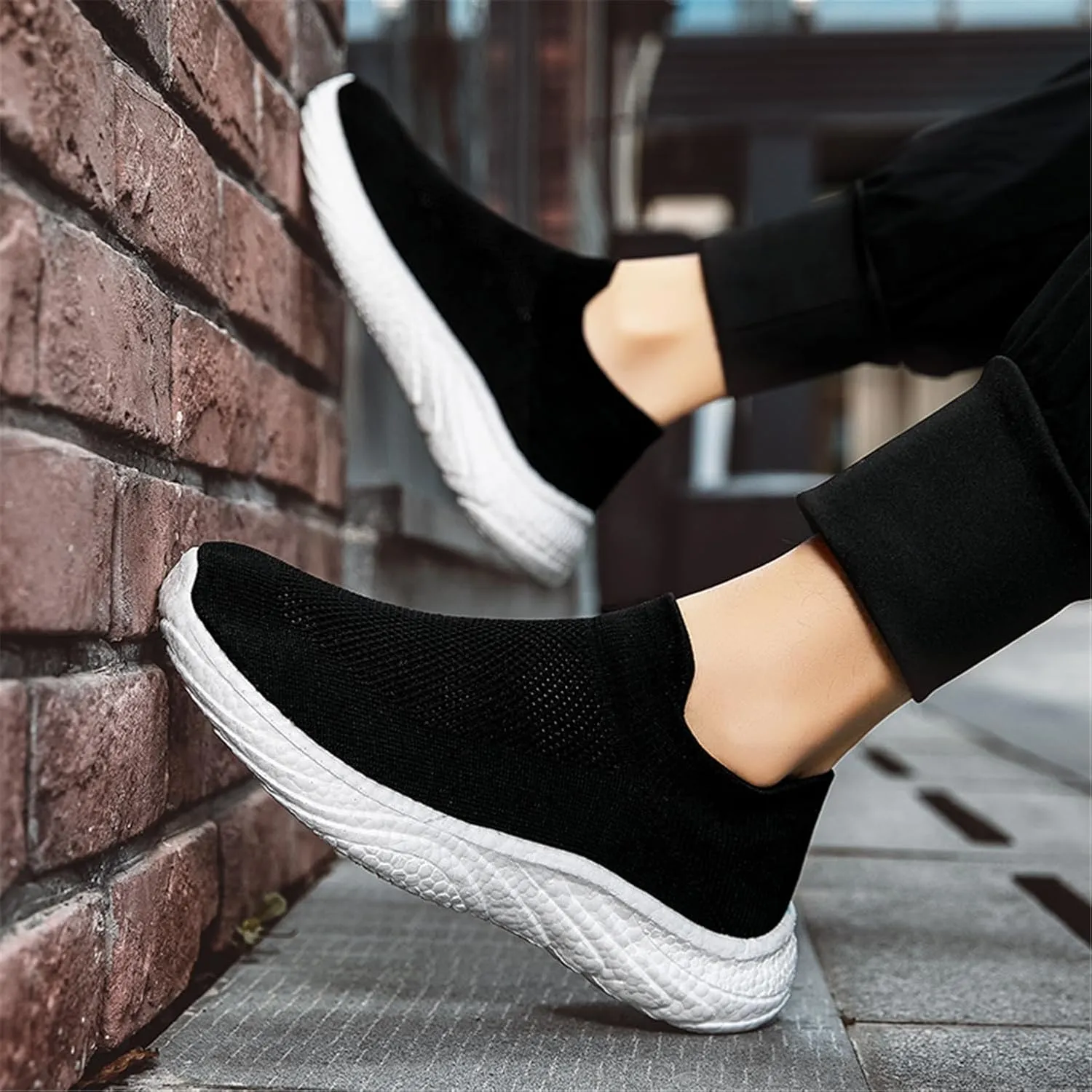 LLTMALL Mesh Jogger Sneakers Breathable Slip On Athletic Running Sock Shoes