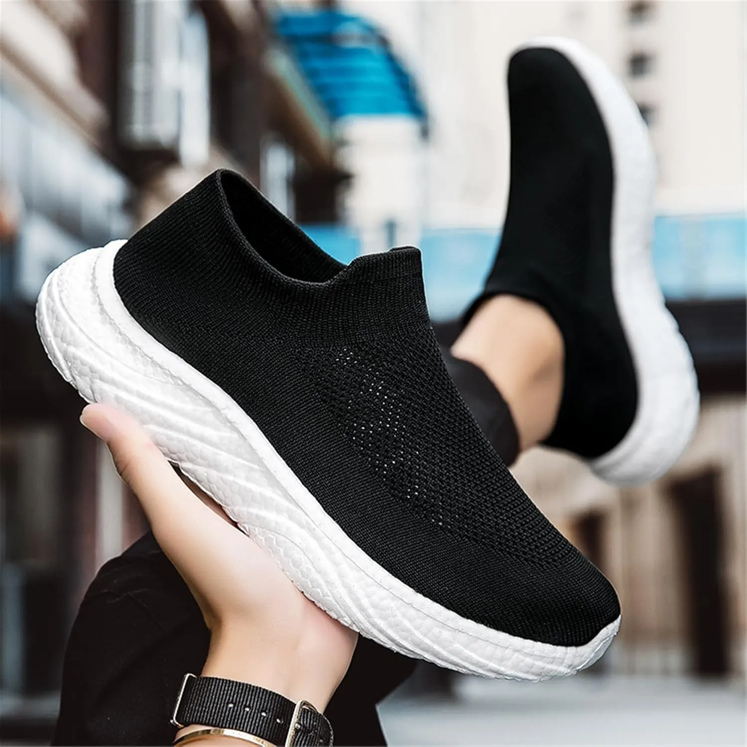 LLTMALL Mesh Jogger Sneakers Breathable Slip On Athletic Running Sock Shoes