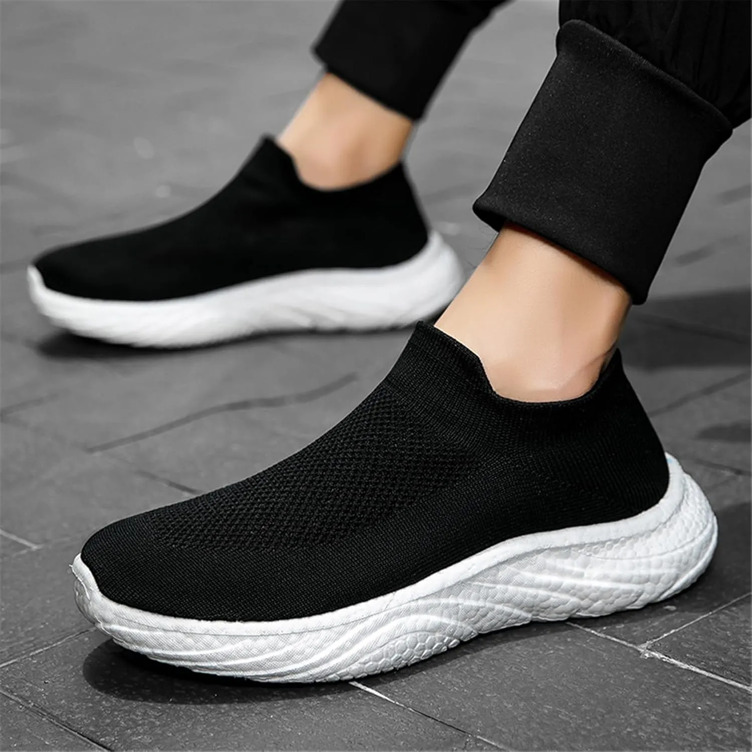 LLTMALL Mesh Jogger Sneakers Breathable Slip On Athletic Running Sock Shoes