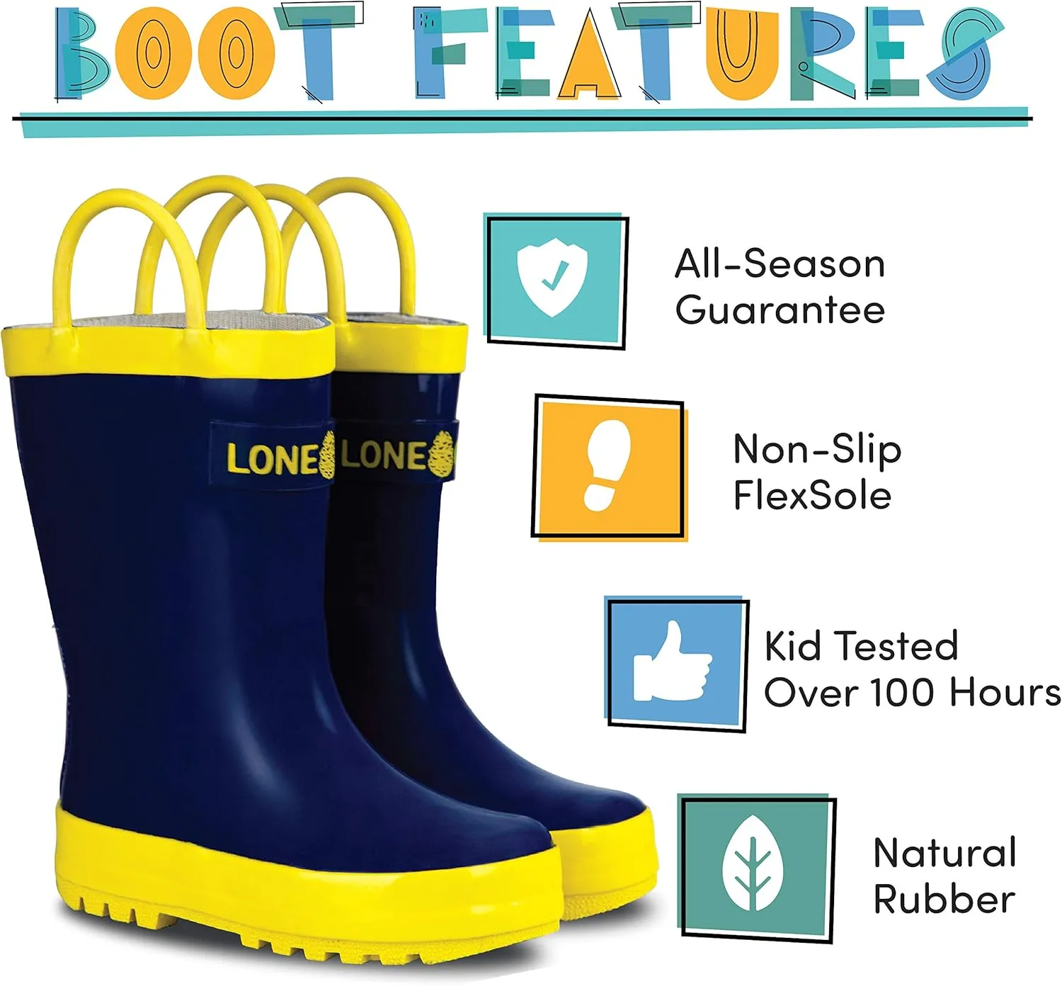Lone Cone Kids Rain Boots for Girls & Boys  Waterproof Natural Rubber Toddler Rain Boots with Non-Slip Outsole & Easy Pull Handles  Solid, Pattern & Glitter Designs
