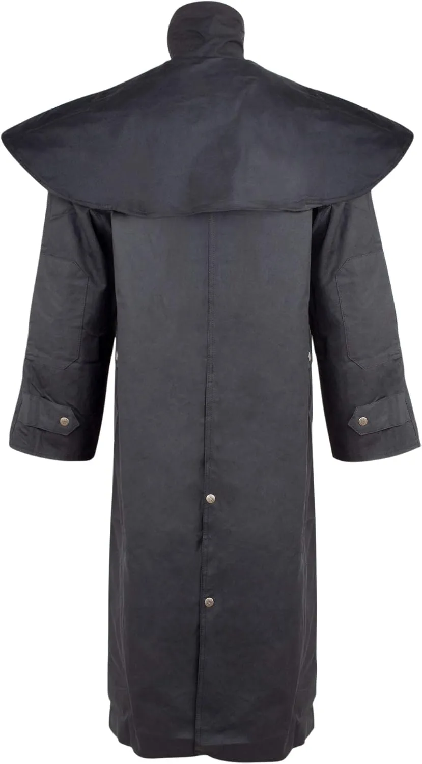 Long Black Mens Oil Cloth Oilskin Western Australian Waterproof Duster Coat Jacket Heavy Duty Warm Tough