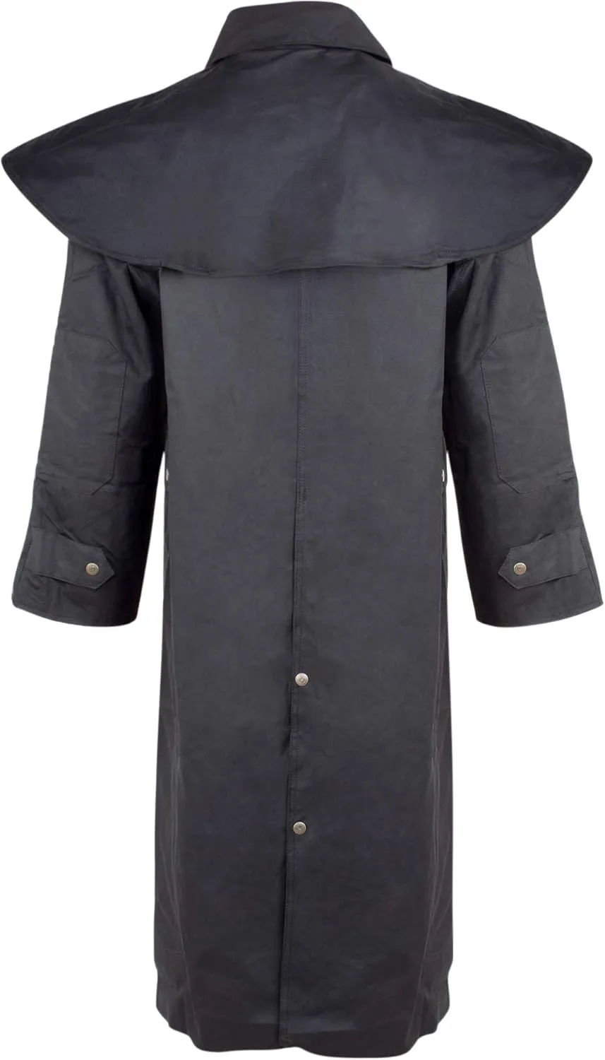 Long Black Mens Oil Cloth Oilskin Western Australian Waterproof Duster Coat Jacket Heavy Duty Warm Tough
