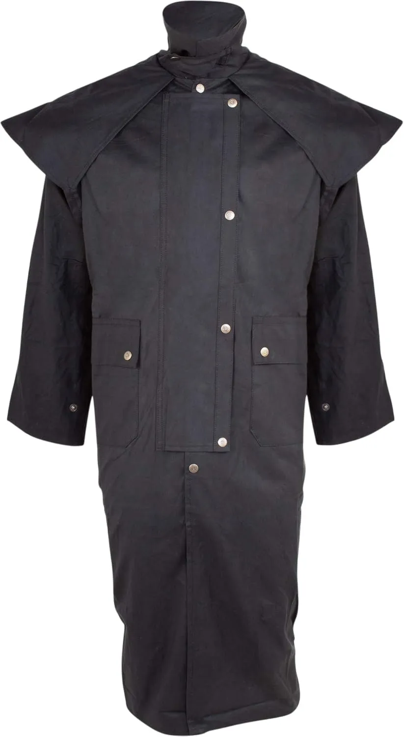Long Black Mens Oil Cloth Oilskin Western Australian Waterproof Duster Coat Jacket Heavy Duty Warm Tough