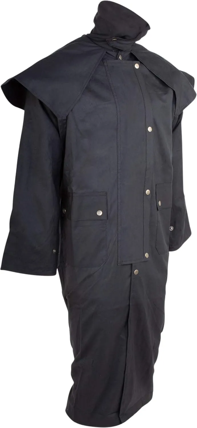 Long Black Mens Oil Cloth Oilskin Western Australian Waterproof Duster Coat Jacket Heavy Duty Warm Tough