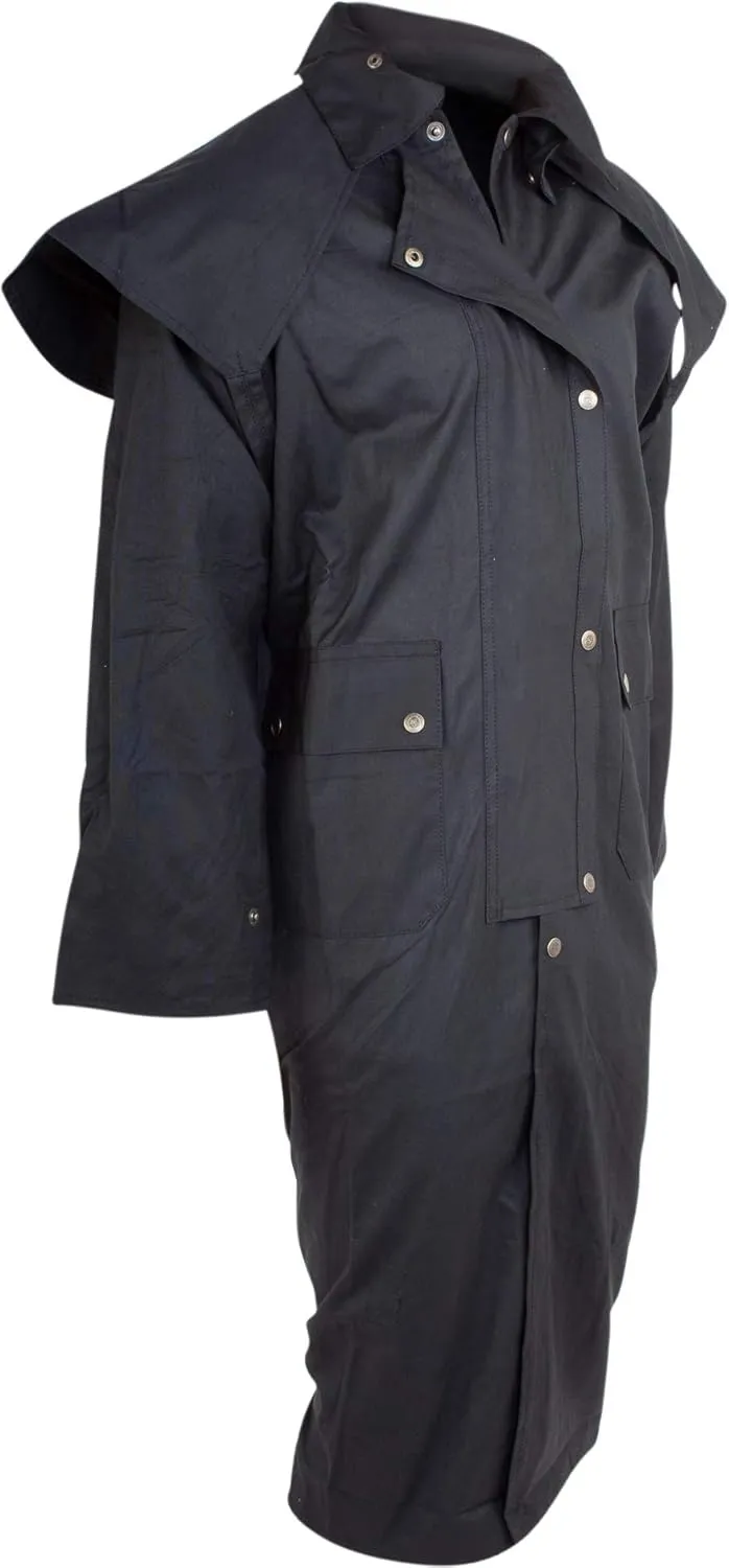 Long Black Mens Oil Cloth Oilskin Western Australian Waterproof Duster Coat Jacket Heavy Duty Warm Tough