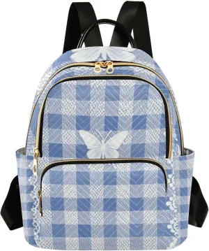 Lovely Blue Lace Butterfly Plaid 14 Inch Large Capacity diaper bag backpack backpack for travel for travel&work