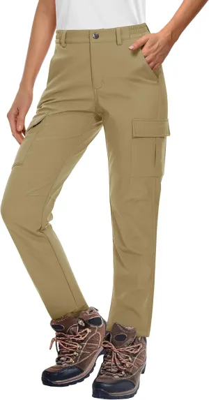 MAGCOMSEN Women's Fleece Lined Winter Hiking Waterproof Insulated Outdoor Snow Ski Softshell Pants for Cold Weather