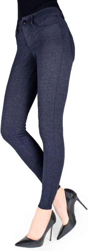 MeMoi Women's Faux Denim Ponte Leggings